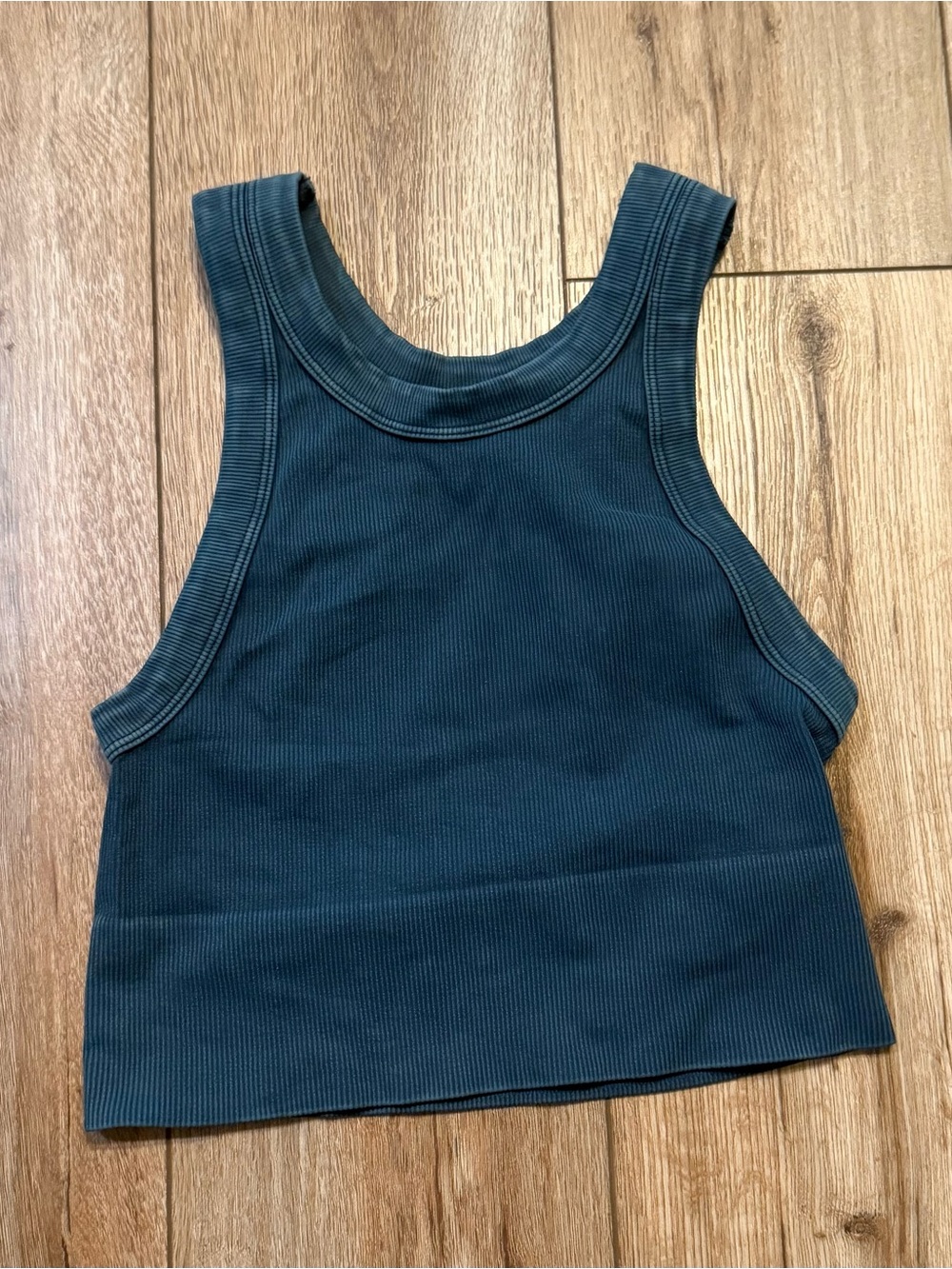 Ribbed Tank Crop Top in Teal Blue